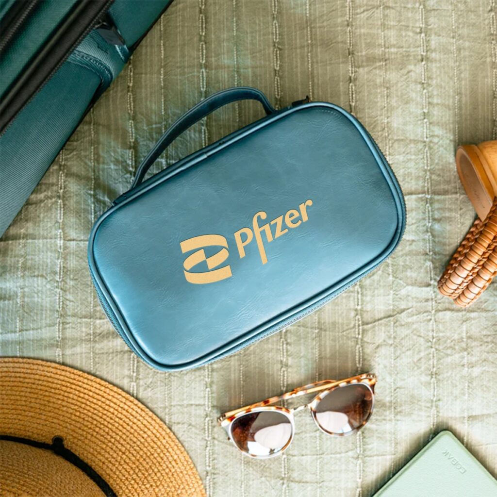 Branded leather travel case
