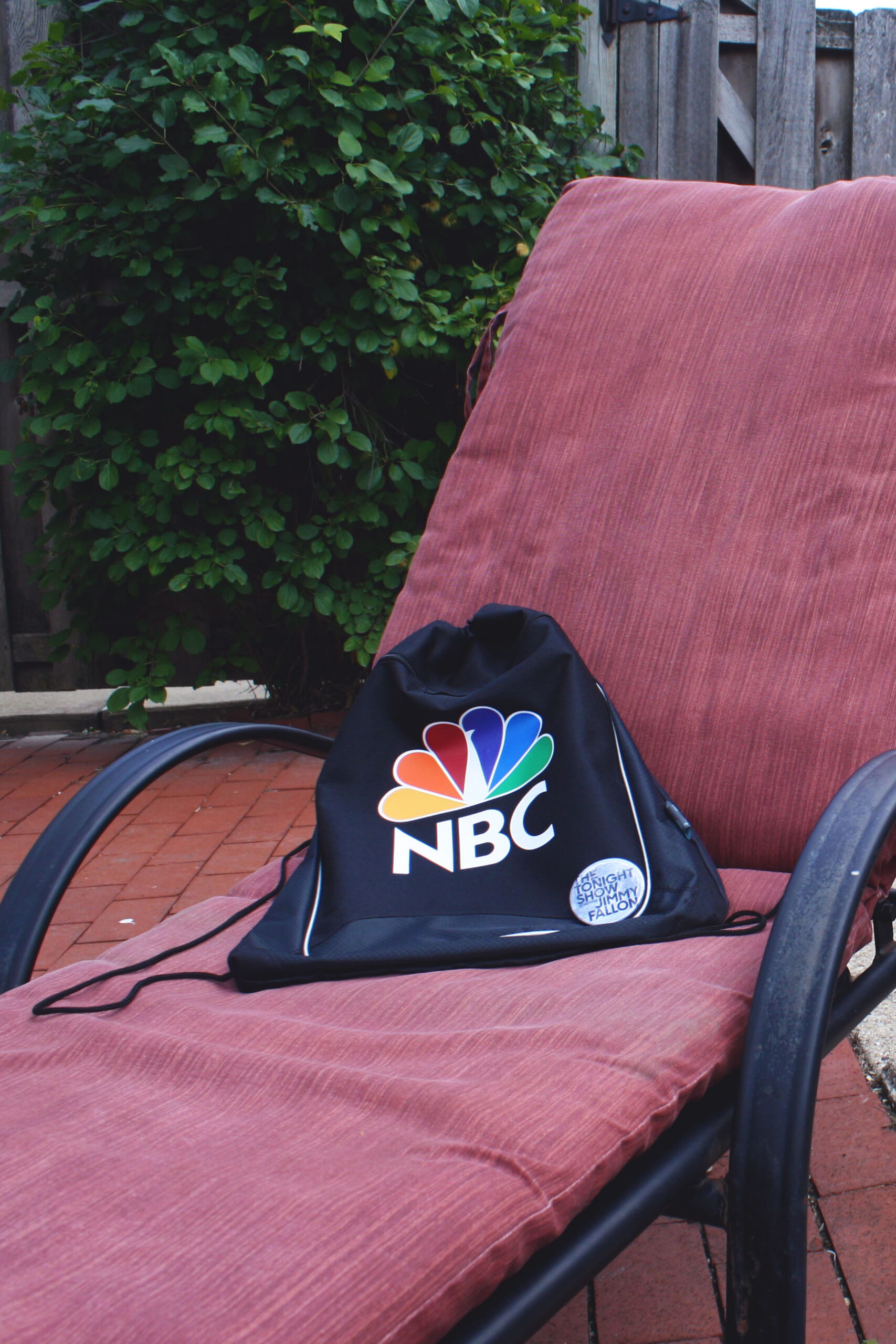 Team in branded apparel on location