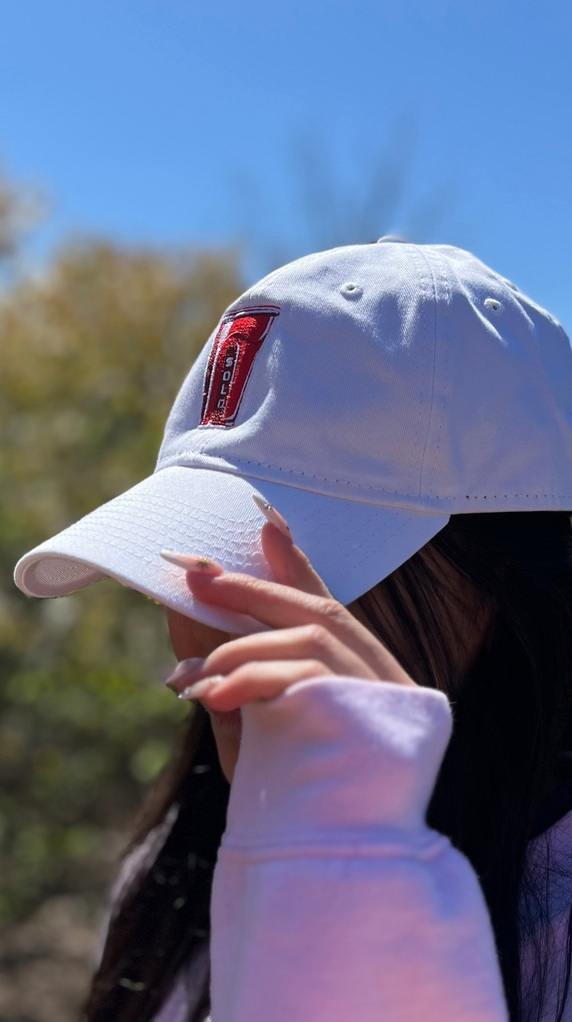 Team in branded apparel on location