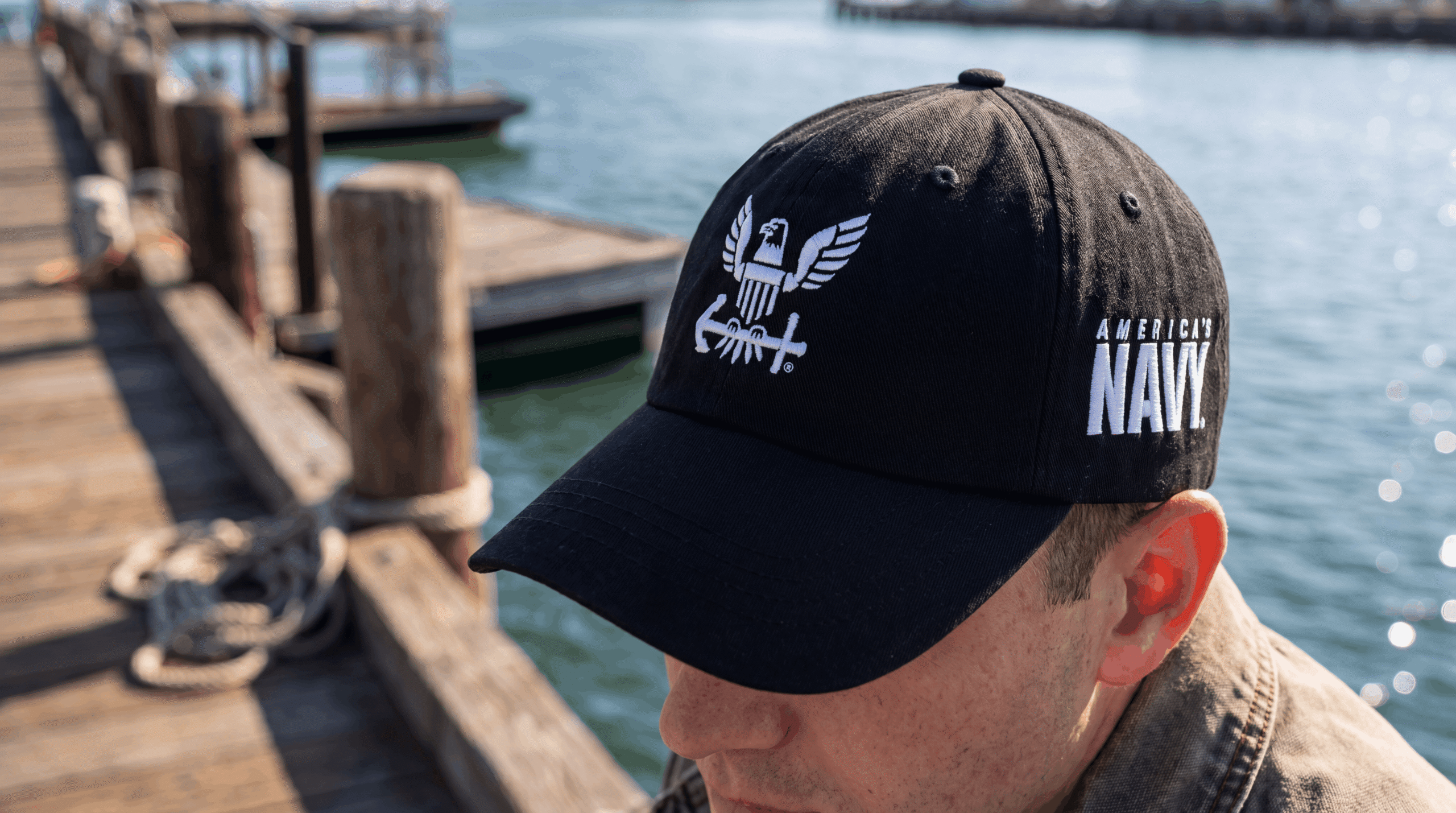 Team in branded apparel on location